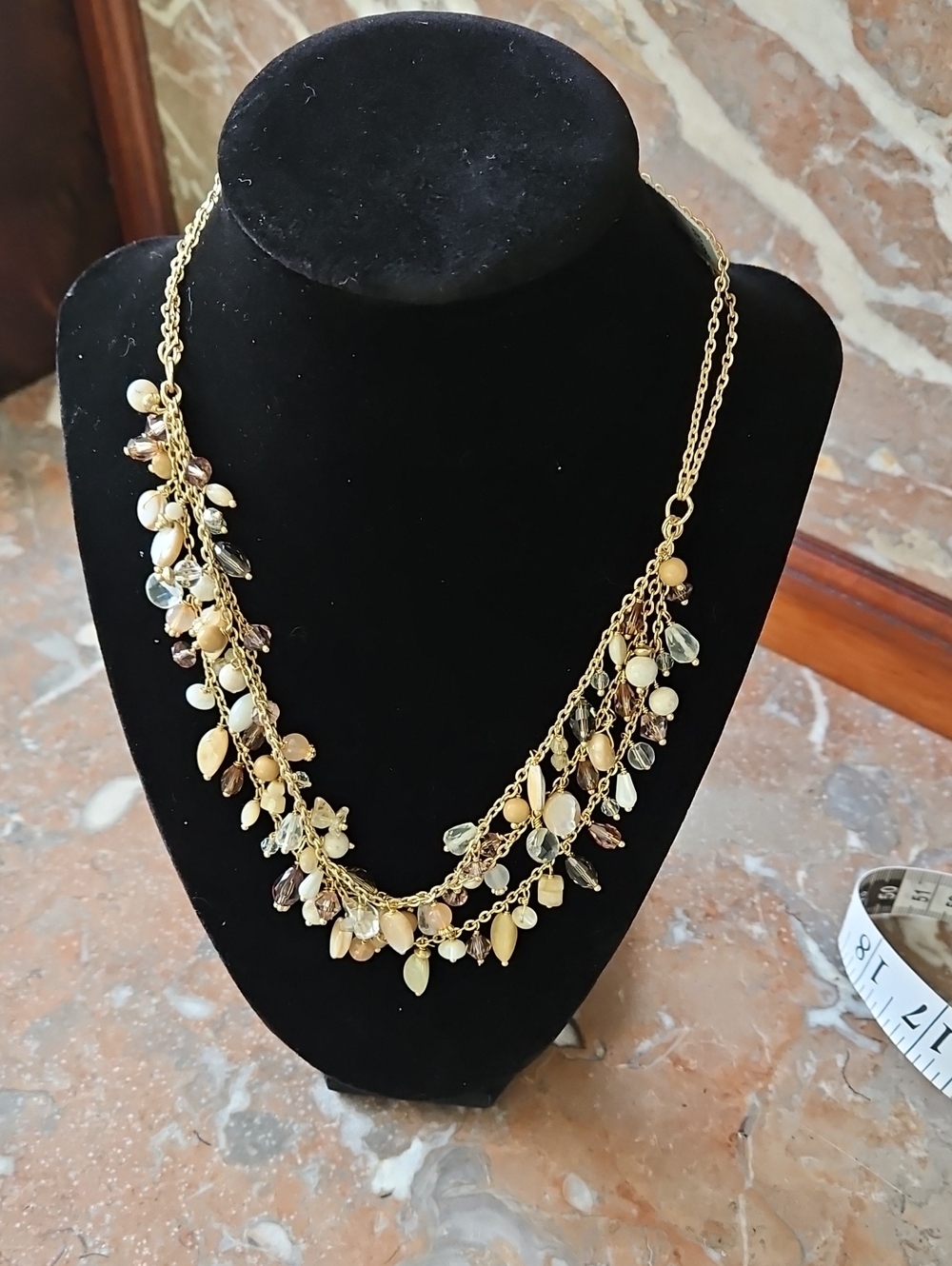 NWT Talbots Gold Tone Three Strand Beaded Necklace
